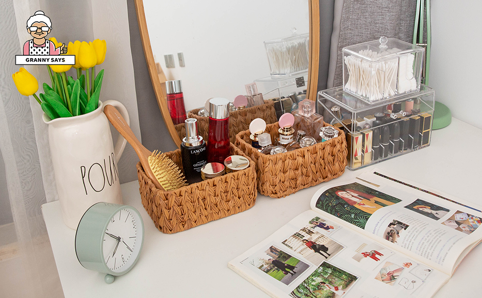 GRANNY SAYS Bathroom Baskets for Organizing, Wicker Storage Baskets for Bathroom, Bathroom Counter Storage, Toilet… wicker basket