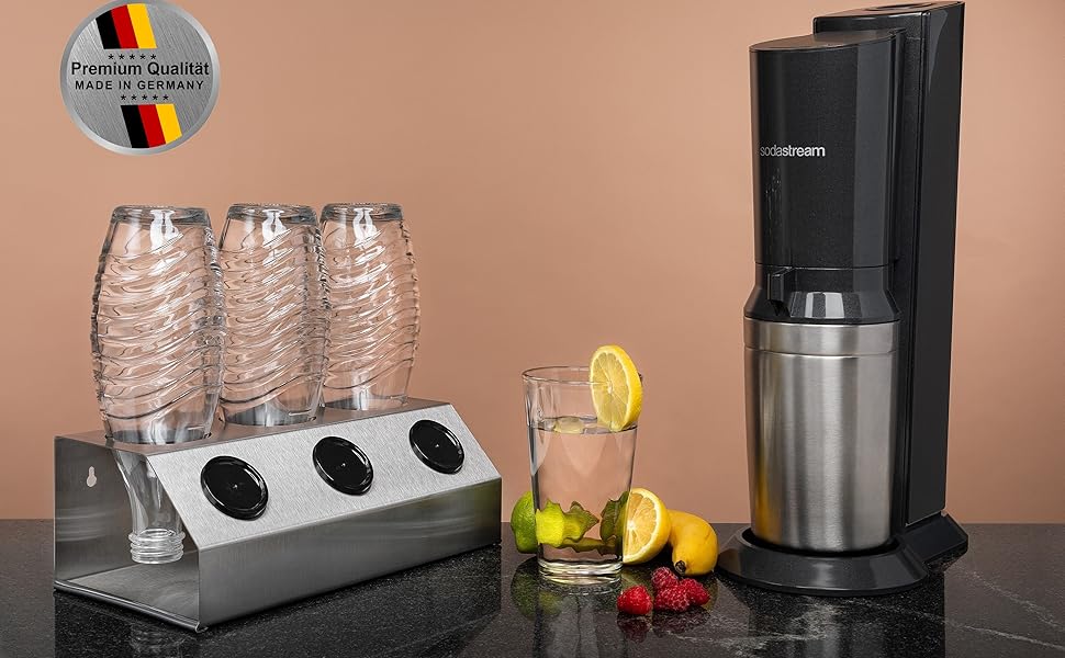 ktDesign SodaStream Abtropfhalter Variation 2er & 3er (3 Flaschen Silber Edelstahl) Amazon