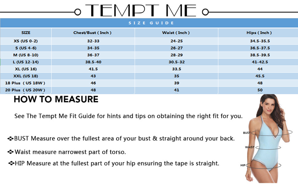 Tempt Me Fashion Women Bikini Swimsuit Size Table