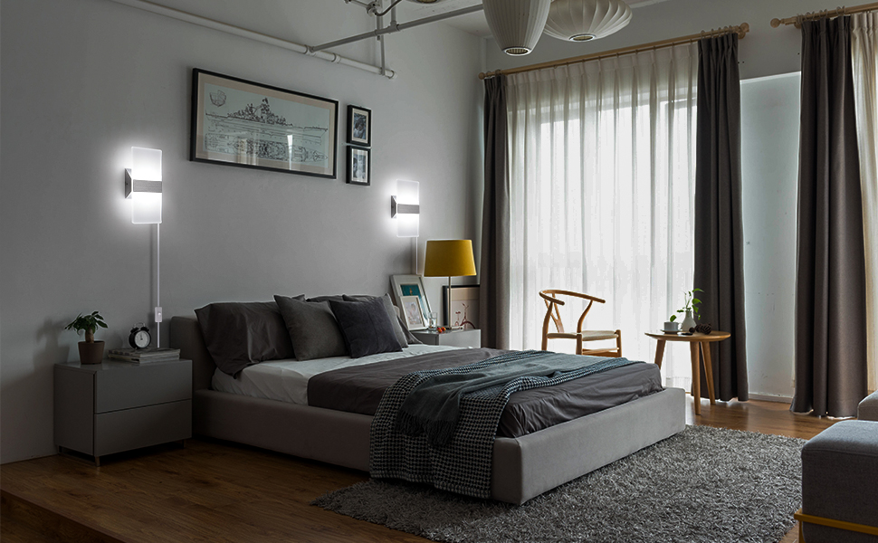 Wall Sconces Plug in Set of Two, Wall Sconces 15W Cool White Sconces