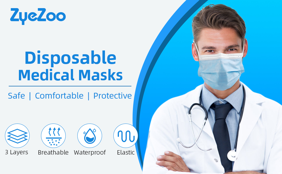 Medical Face Mask Disposable 100 Pcs, 3 Layer Breathable
