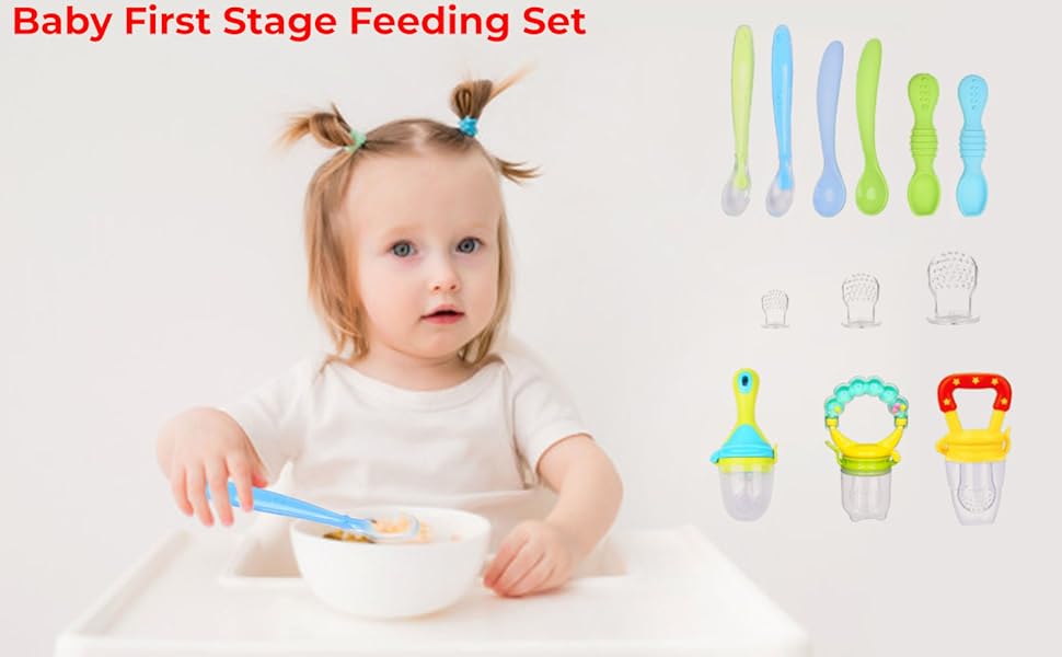 Baby feeding with spoon and bowl