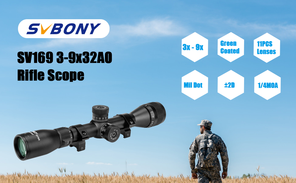 SVBONY SV169 Rifle Scope, 39x32 Scope,AO Mil Dot Reticle Rifle Scope
