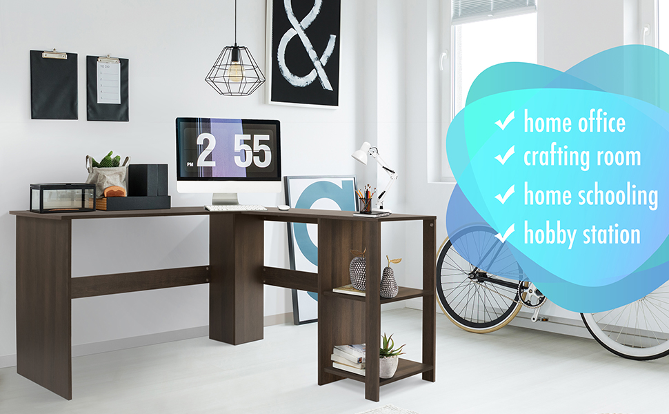 Aiden L Shaped Home Office Desk with Shelves, 51 inch Small