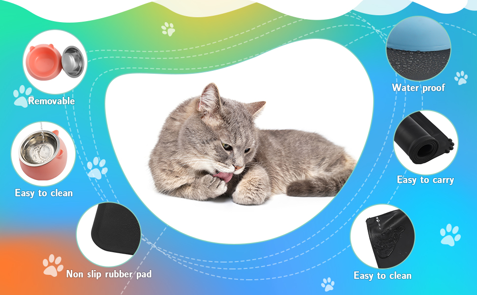 6 Pcs Mess Free 15° Slope Dog Water Bowl with 3 Pcs Non-Slip Dog Food Mat