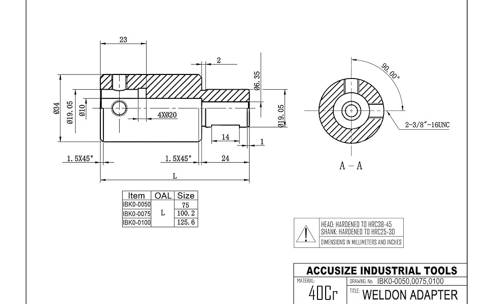 Accusize Industrial Tools 75 mm Annular Cutter Extension for a 3/4