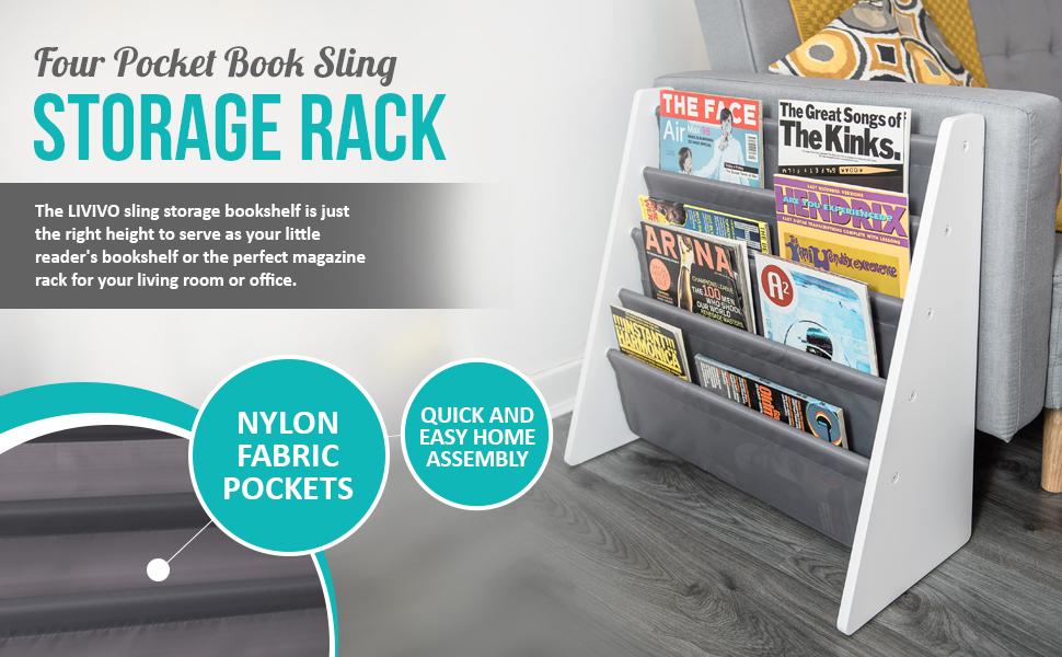 FOUR POCKET SLING STORAGE RACK FOR BOOKS