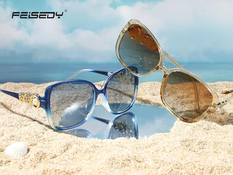 FEISEDY Women Big Polarized Sunglasses Pearl Sparkling