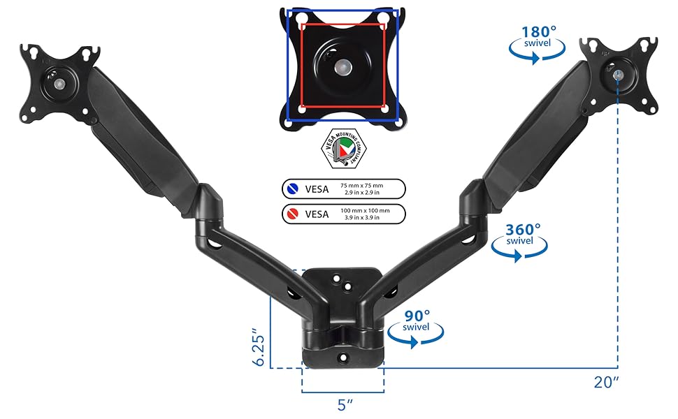 MountIt! Dual Arm Monitor Wall Mount Dual Monitor Arm for Midsized