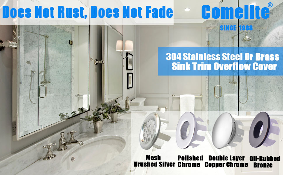 COMELITE Bathroom Sink Overflow TrimRing 304 Stainless Steel Sink Mesh Hole Overflow Covers