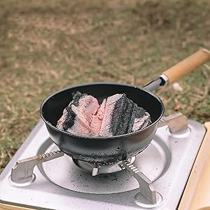 Amazon | 炭焼き鍋、バーベキュー用炭鍋 - 木製ハンドル付き炭火