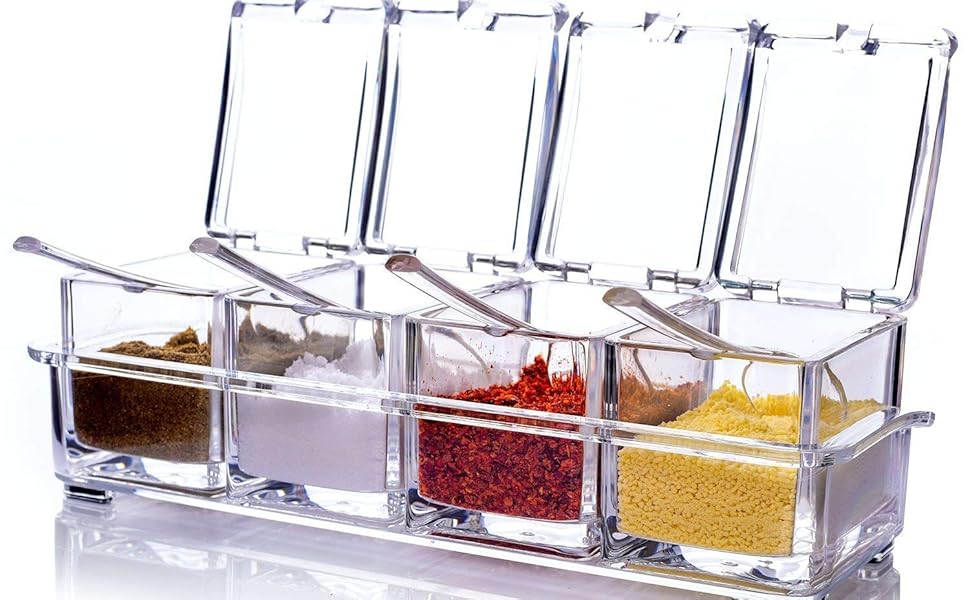 NYAL ENTERPRISE 4 Grid Crystal Masala Spice Container Set
