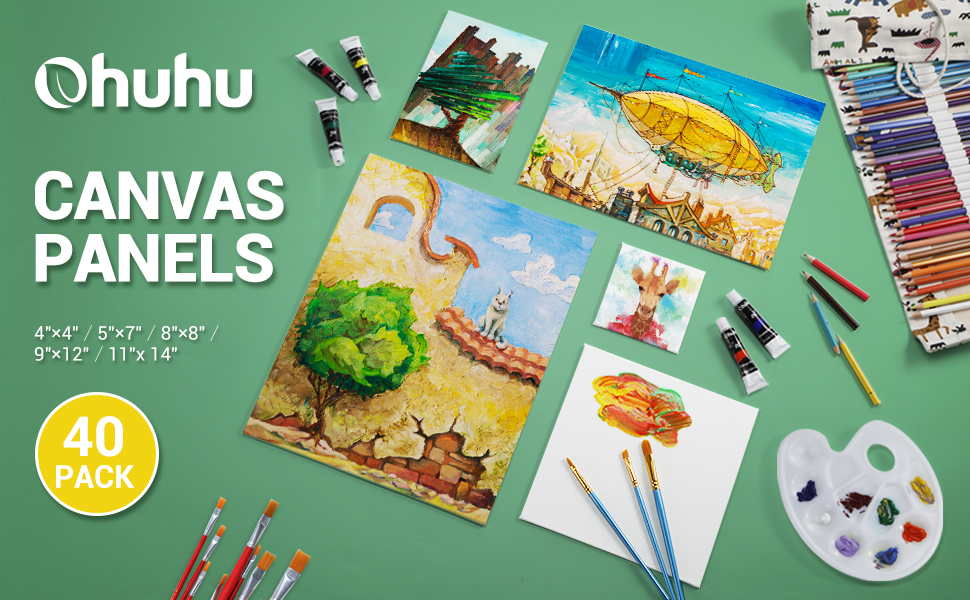 Assorted Painting Canvas Panels, Ohuhu 40 Pack 8pcs 4"x4", 8pcs 5"x7