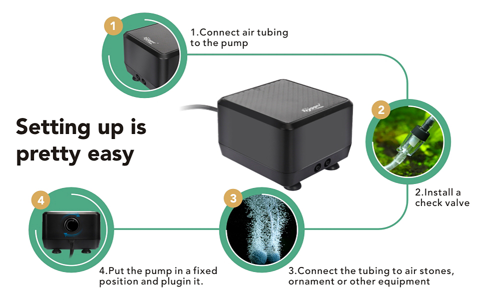 hygger Quietest Aquarium Air Pump, Adjustable Oxygen Pump 2 Air Outlets