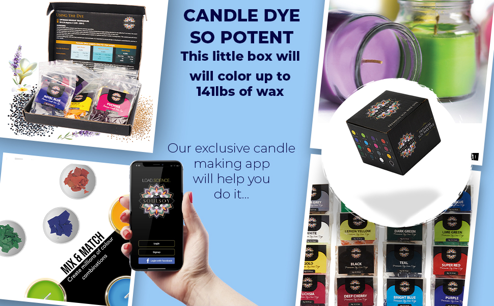 Soulsoy Candle Dye for Candle Colouring 16 Popular Colours Wax Dye Flakes Makes 400 Candles