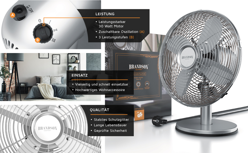 Tischventilator Design Retro - Ventilator mit 3 Geschwindigkeitsstufen - mobiler Lüfter