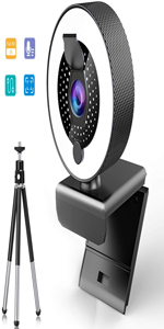 2K FHD Streaming Webcam with Ring Light and Dual Microphone