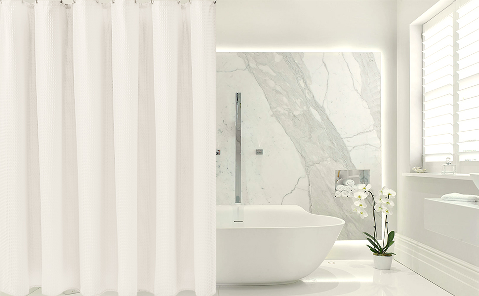 Wafelstofdouchegordijn met metalen douchegordijnringen, stof, textiel