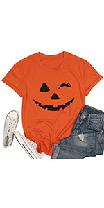 Halloween Pumpkin T-Shirt Pullover Women Halloween Costume Party Tee Shirt Pumpkin Fun Tshirt