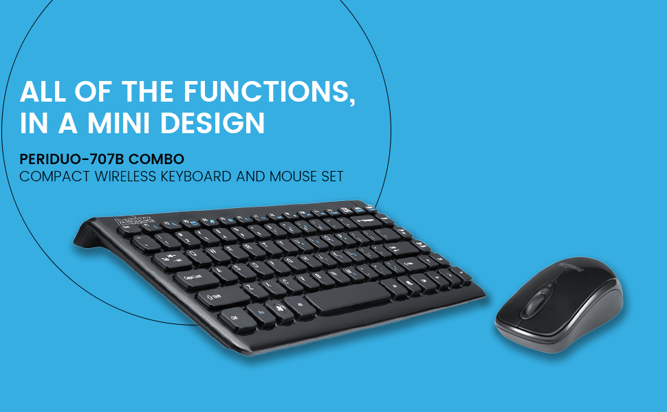 Perixx PERIDUO707PLUS Wireless Mini Keyboard and Mouse Set 128 Bit