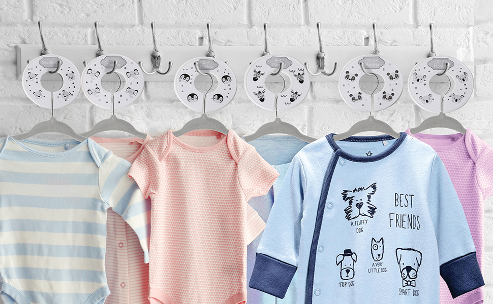 20 Velvet Baby Hangers with 7 Organiser Wardrobe Dividers, Nursery Coat