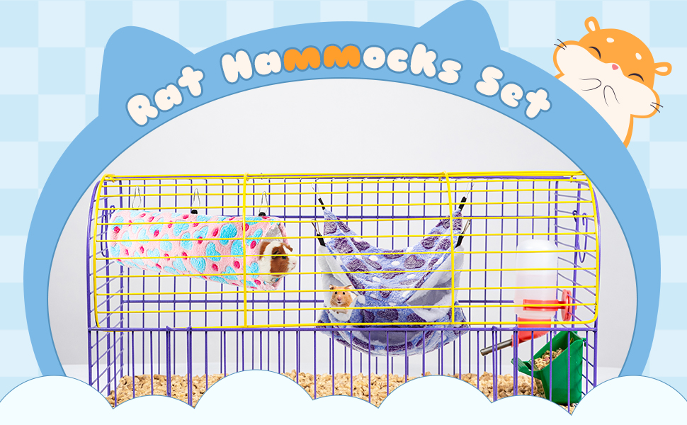Sweetude 6 Pcs Rat Hammock Set Ferret Hanging Tunnel 3 Tier Guinea Pig Hammocks Hideout Soft Chinchilla Bed for Cage Accessories Hide,Play and Sleep(Cute,Heart) 8 B0C3CYCCZS 1