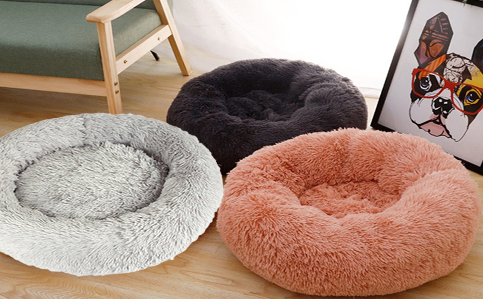 Calming Cat Bed Fluffy Plush Cat Bed Dog Bed Donut Cat Bed Cat