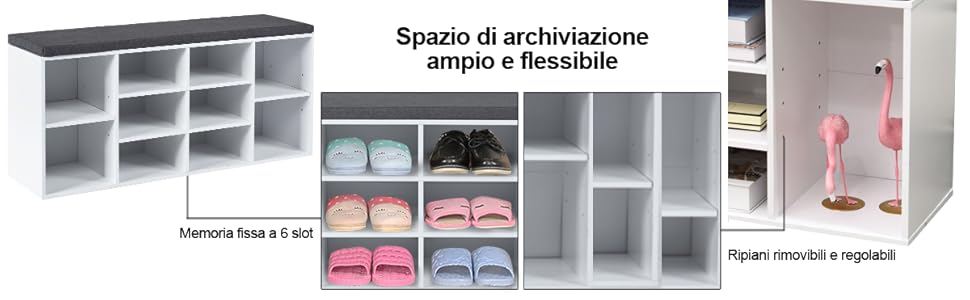 COSTWAY Scarpiera Salvaspazio Da Ingresso Con 10 Scomparti, Panca Contenitore Con Cuscino, Cassapanca Portascarpe 104 X 30 X 48cm, Bianco 15 1