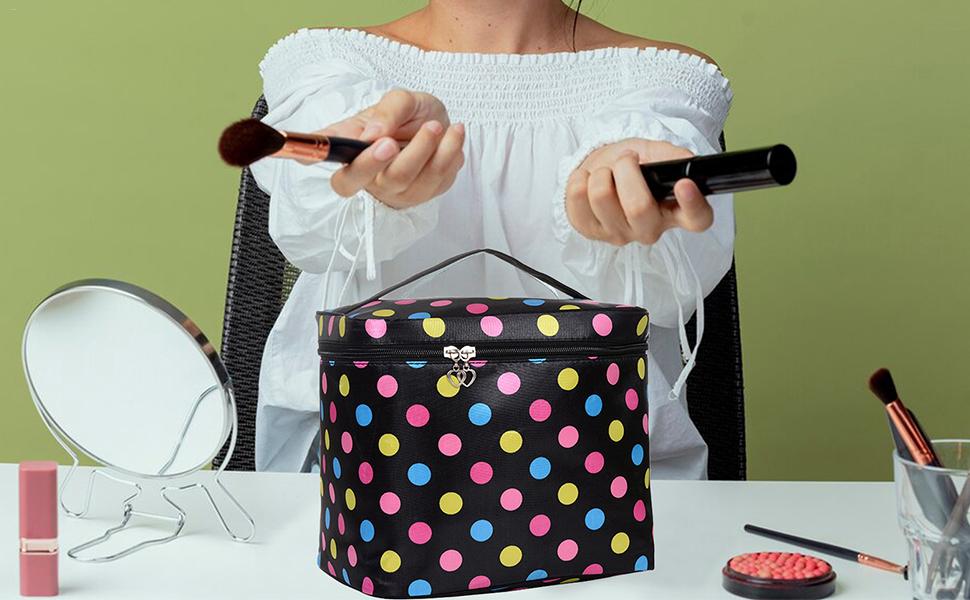 Makeup Bag - Cosmetic Case Vanity Travel Beauty Box | Make Up Train Case Hairdressing Tools Organiser with Adjustable Compartment, Makeup Drawer Organizer, Stylish Makeup Organizer for Traveling 10 Makeup Bag Large Capacity