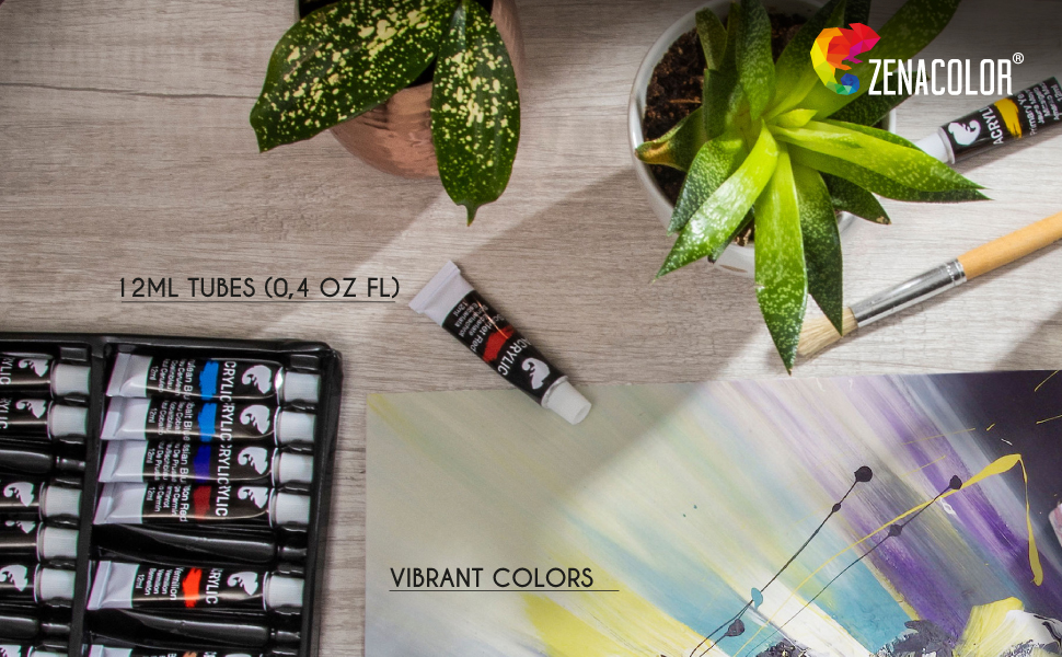 Zenacolor 24 Acrylic Paint Set 12ml Tubes (0.4 oz) Set of Paints for