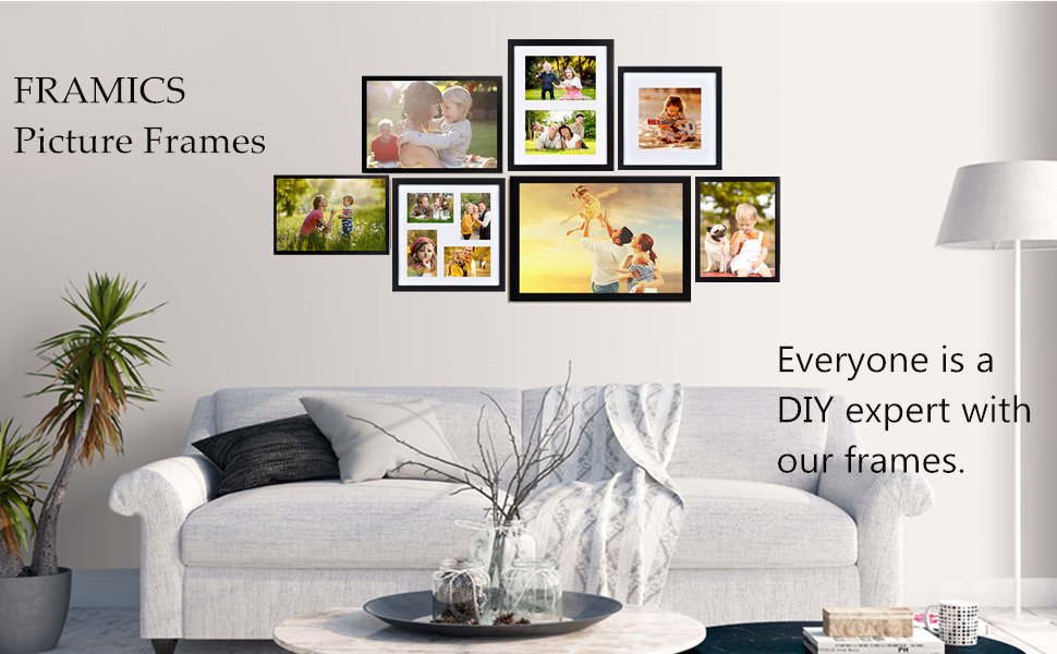 FRAMICS 4 Pack 12x12 Picture Frames, Display 8x8 Photo