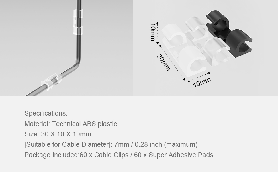 RYCHUI 60PCS Cable Clips, Strong Self Adhesive Cable Tidy Wire Clips