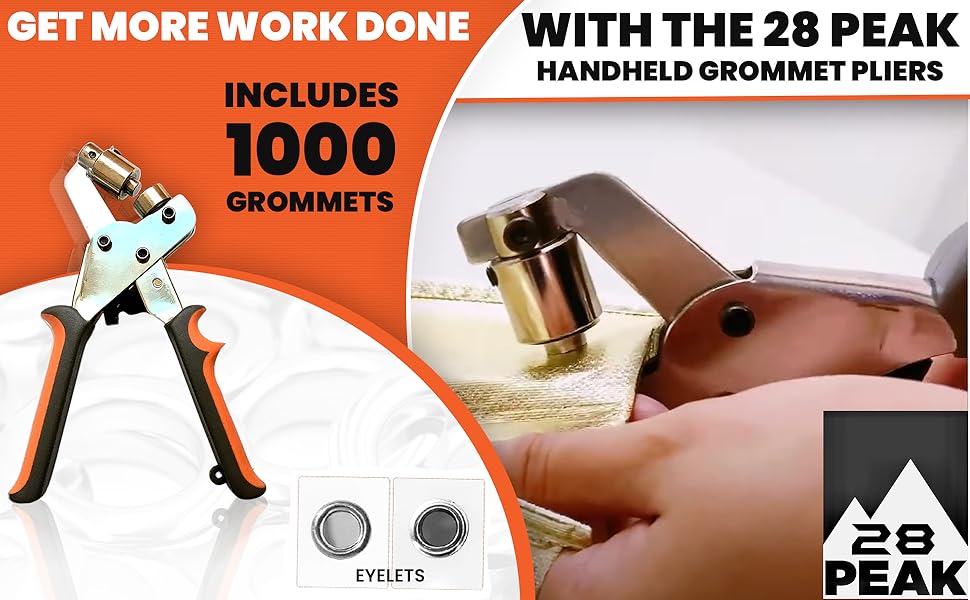 28 Peak Grommet Tool Kit Handheld Hole Punch Eyelet Kit W/1000Piece