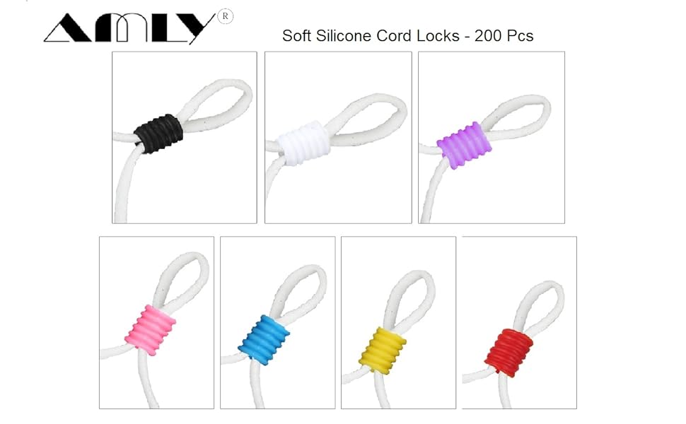 AMLY 200 Pcs Cord Locks Silicone Toggles for Drawstrings