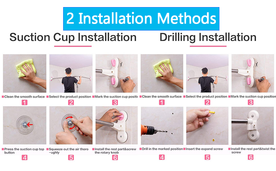 Baoyouni Curved Shower Curtain Rod Suction Cups LShaped Corner Bath