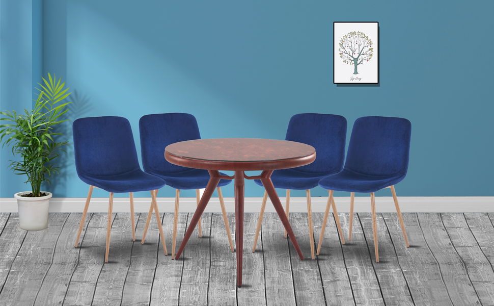 Velvet Kitchen Dining Side Chair Blue Set of 4 Dining Room