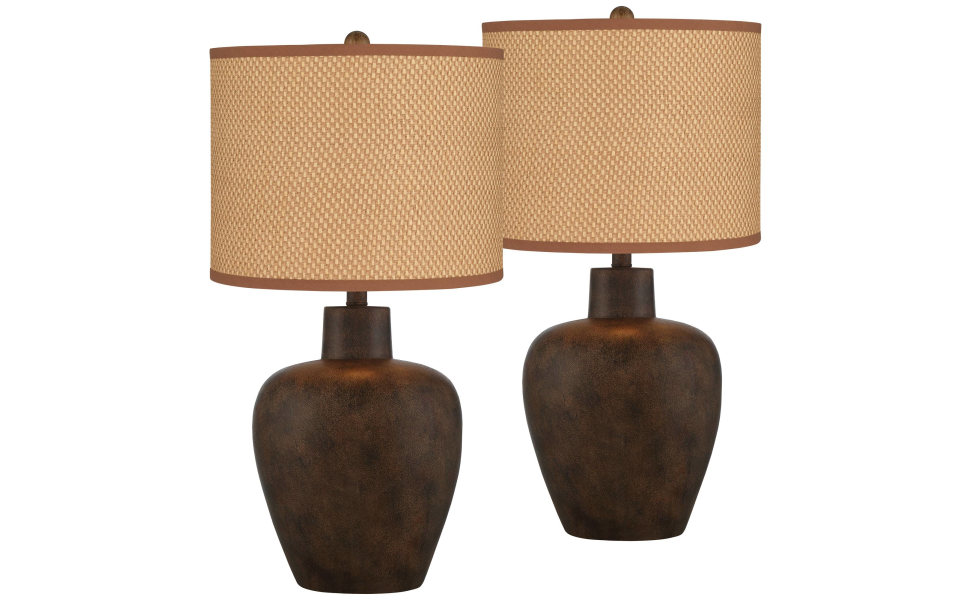 Regency Hill Glenn Rustic Farmhouse Urn Table Lamps Set of 2 27" Tall