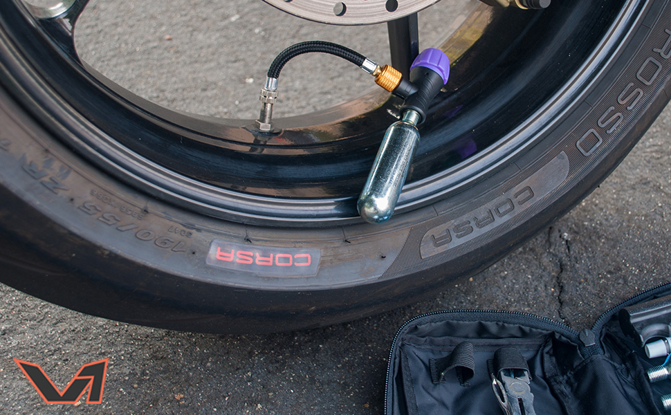 V1 Motor CO2 Motorcycle, ATV, UTV Flat Repair Kit Tubeless Tire Repair