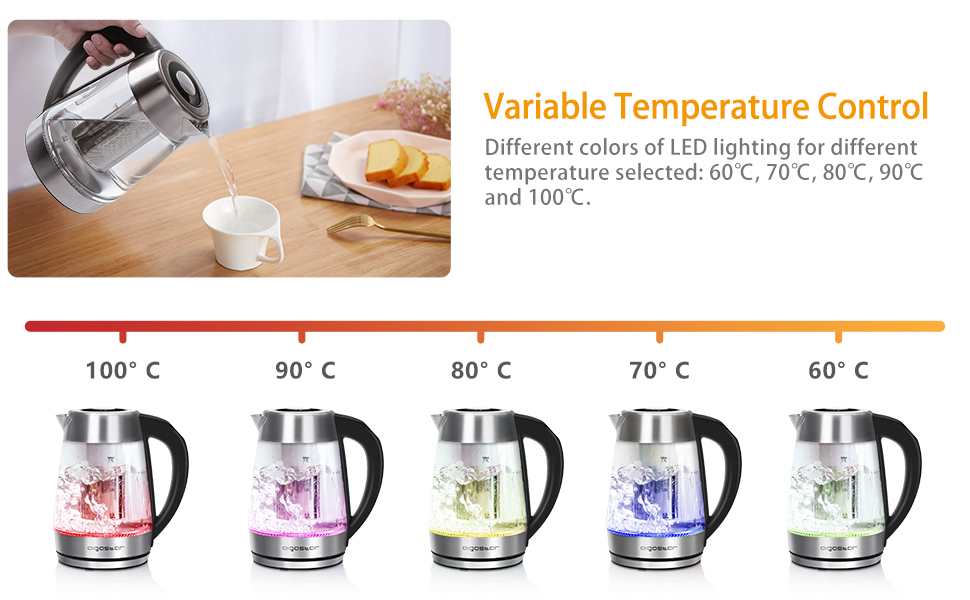 Aigostar Electric Glass Kettle with Variable Temperature, KeepWarm