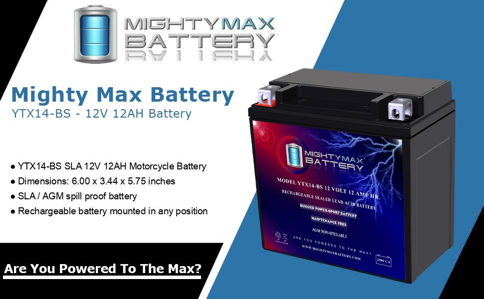 マイティマックス Amazon.com: Mighty Max Battery YTX14-BS 12V 12AH Replaces