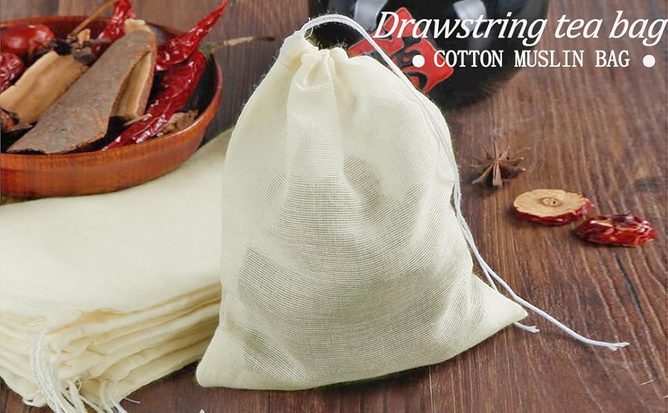 TamBee 4 x 6 Inch Drawstring Tea Bag Muslin Mesh Tea Bags