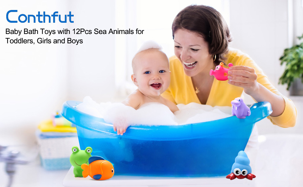 Conthfut Baby Pool Toys Toddler Bathtub Toys with 12Pcs Sea