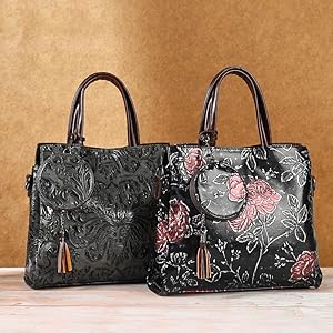 レディース　ハンドバッグ　手提げバッグ　トートバッグ　花柄　型押し 自立 型崩れず　レトロ　女性　プレゼント