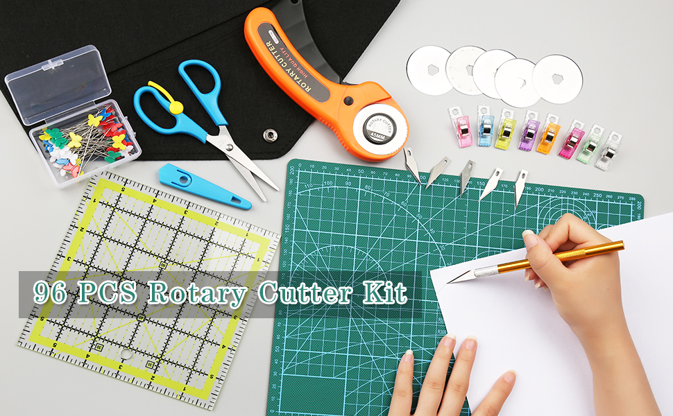 96 PCS Rotary Cutter Kit, 45mm Rotary Cutter Tool Kit with