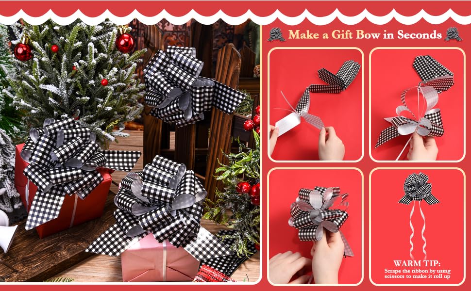20 Pieces Christmas Pull Bows Black and White Plaid Bows