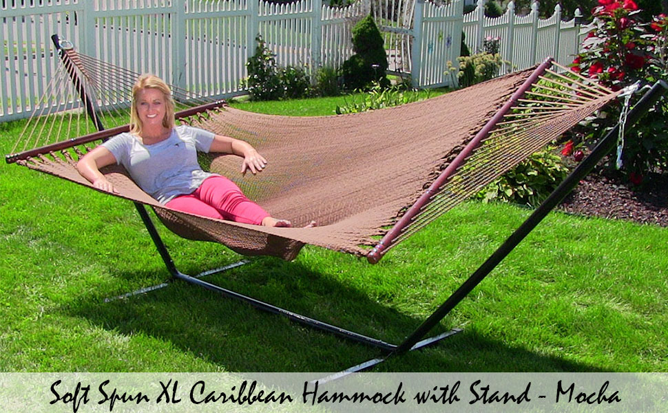 Sunnydaze Polyester Rope Hammock with Stand Large Double