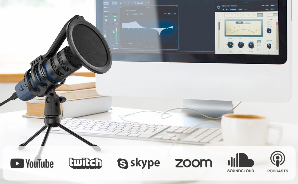 Computer Microphone ZINGYOU USB Condenser PC Mic Bundle Plug & Play