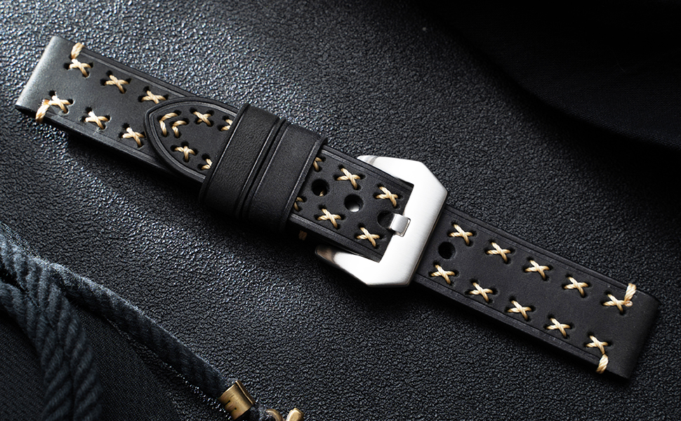 thick oil wax leather with x type thick line watch strap for men ladies