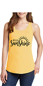 Hello Sunshine Letter Print Tank Tops For Women Funny Letter Print Shirt Tee Cute Graphic Tank Tops