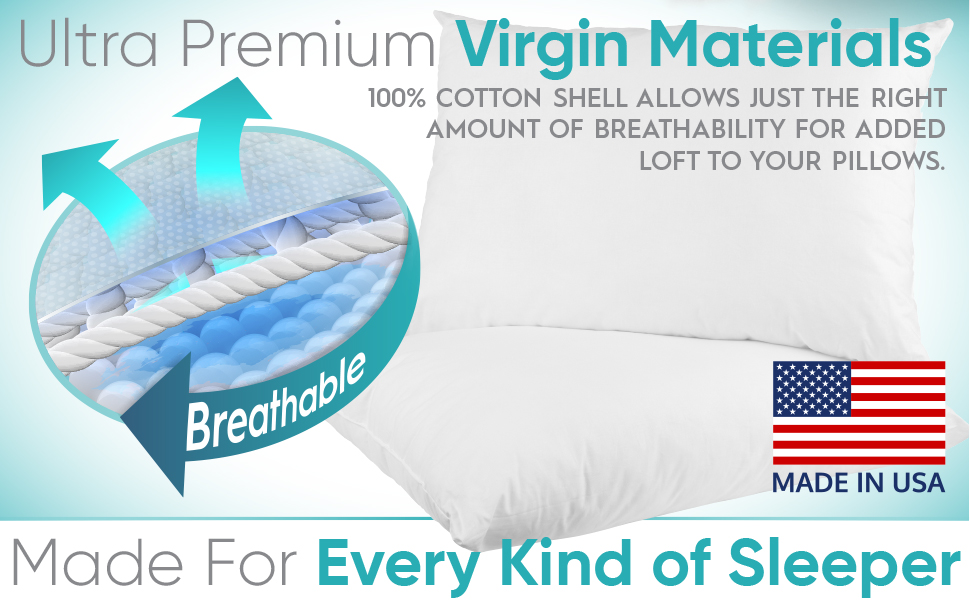 Digital Decor Set of 2 100 Cotton Hotel Pillows Made in USA Hypoallergenic